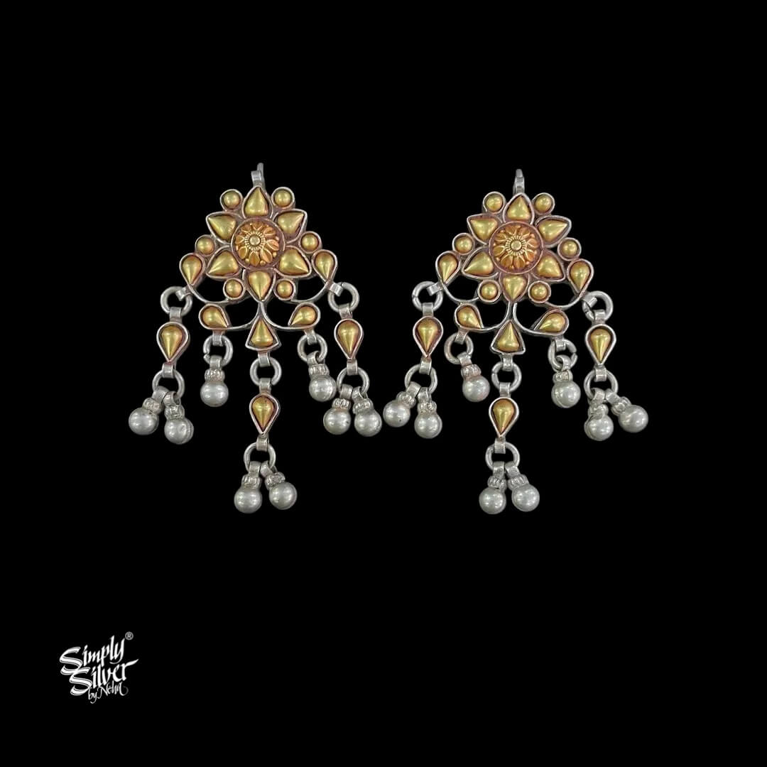 Bandhel-Silver-Dual-Tone-Flower-and-Ghungroos-Earings-MH5983-1