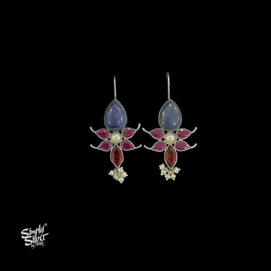Real-Lapis-Lazuli-Stone-with-Centre-Pearl-and-Pink-Red-Stone-Flower-MH5991-1