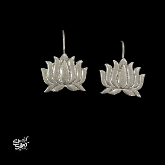 Silver-Lotus-Flower-Earrings-and-Ring-Set-MH6003-2