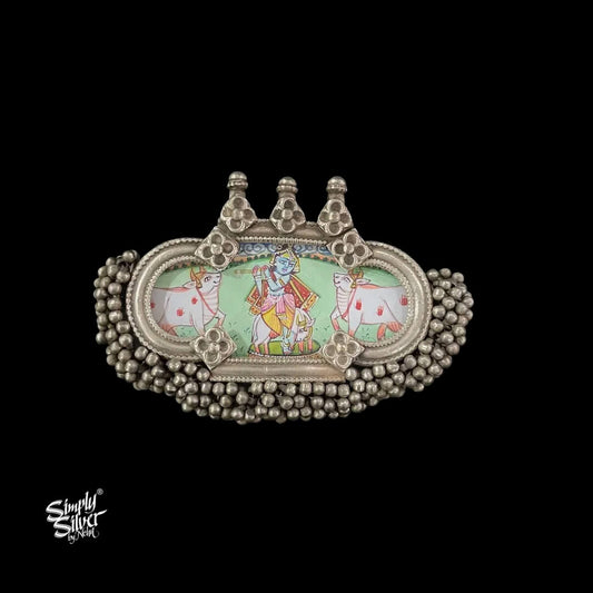 Silver-Statement-Hand-Painted-Krishna-Ji-Glass-with-Ghungroos-Pendant-MH6014-1