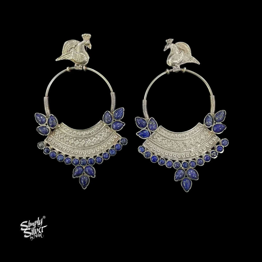 Silver-Peacock-Studs-with-Real-Lapis-Lazuli-Stone-Bali-MH6016-1