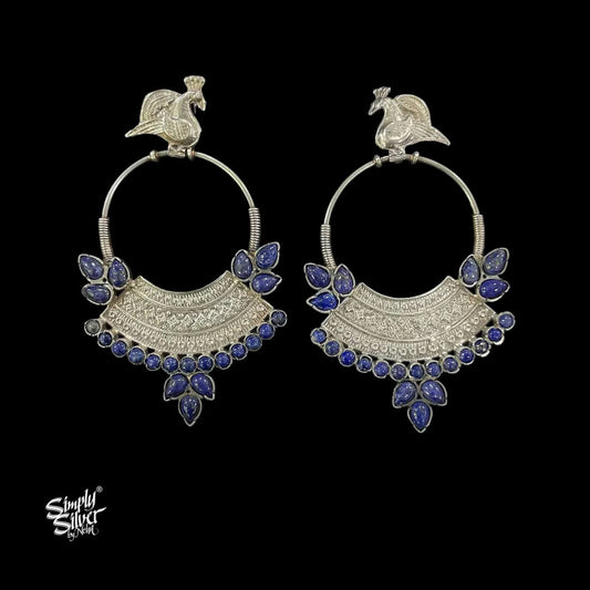 Silver-Peacock-Studs-with-Real-Lapis-Lazuli-Stone-Bali-MH6016-1