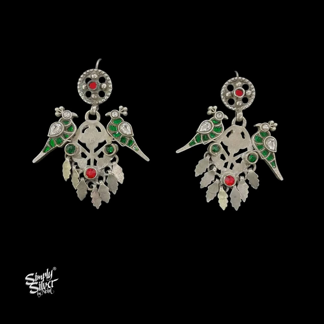 Silver-Jaali-Red-Glass-Hooks-with-Multi-Color-Kundan-Birds-and-Stone-MH6019-1