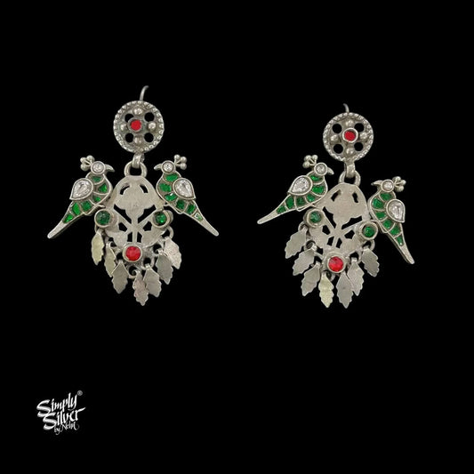 Silver-Jaali-Red-Glass-Hooks-with-Multi-Color-Kundan-Birds-and-Stone-MH6019-1