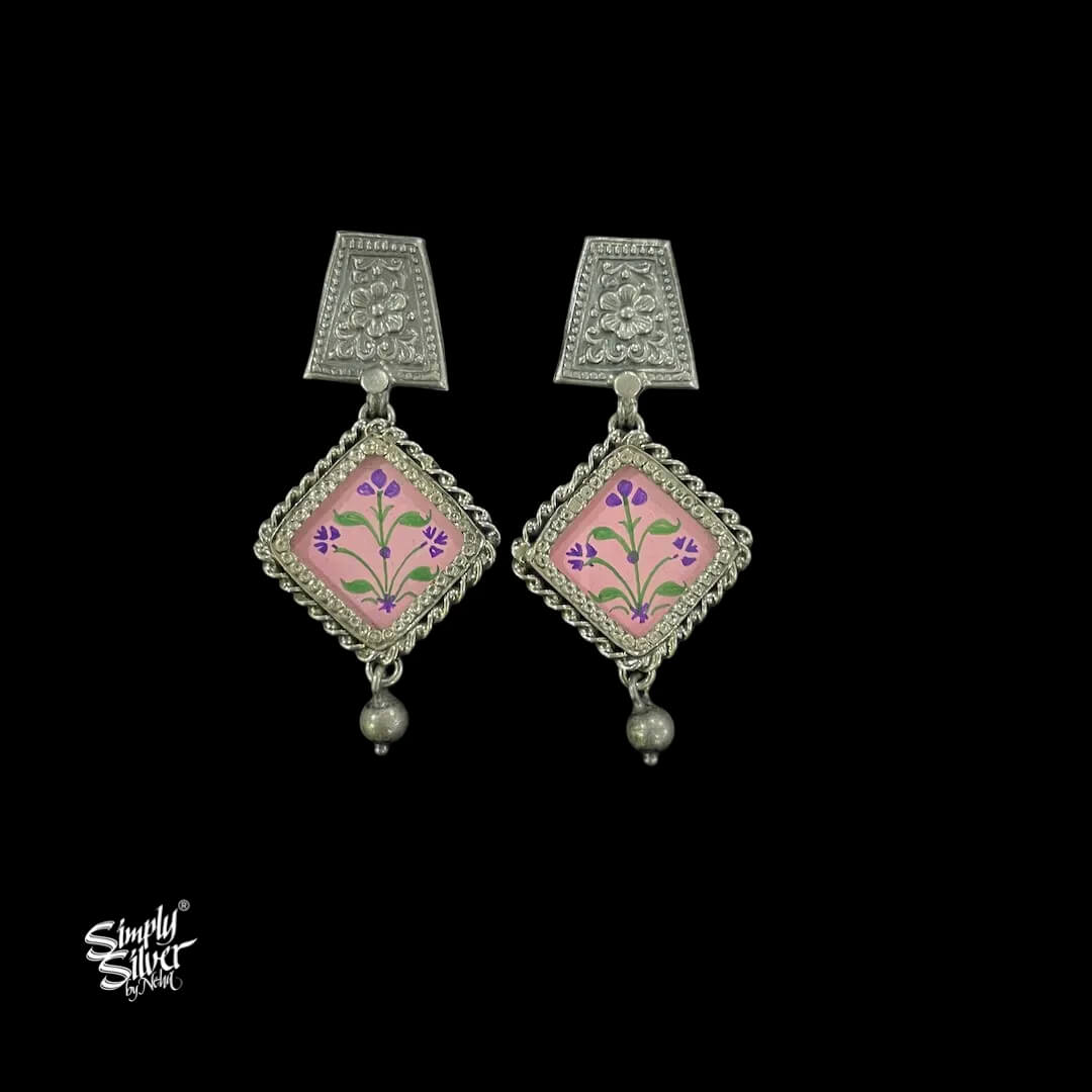 Silver-Flower-with-Hand-Painted-Pink-Color-Glass-and-Ghungroo-MH6023-1