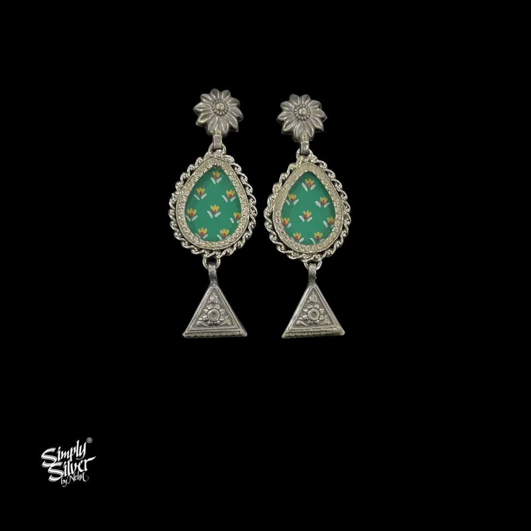 Silver-Flower-with-Hand-Painted-Jade-Green-Glass-and-Dangler-MH6024-1