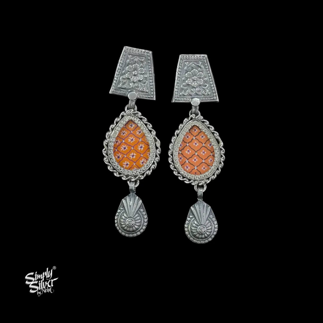 Silver-Flower-with-Hand-Painted-Orange-Color-Glass-and-Danger-MH6025-1