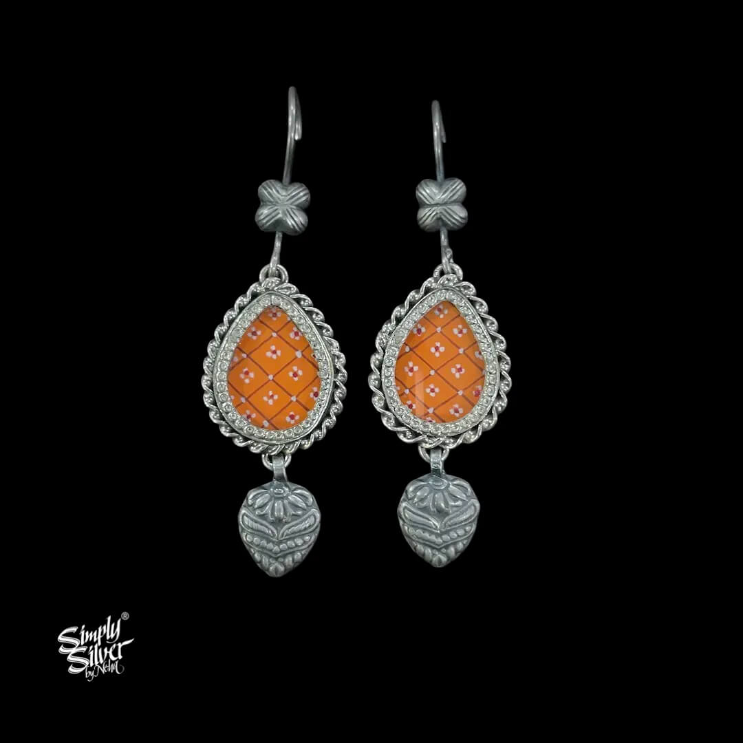 Silver-Flower-with-Hand-Painted-Orange-Color-Glass-and-Danger-MH6032-1