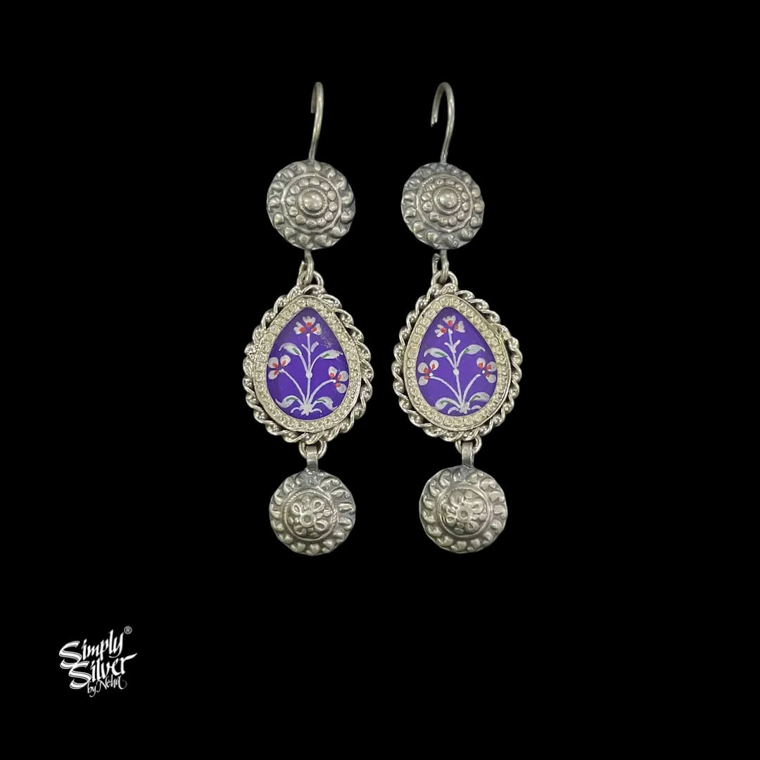 Silver-Flower-Hooks-with-Hand-Painted-Purple-Glass-and-Danger-MH6038-1