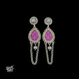 Silver-Flower-Studs-with-Hand-Painted-Purple-Glass-and-Long-Chain-Dangler-MH6042-1