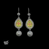 Silver-Flower-Hooks-with-Hand-Painted-Yellow-Glass-and-Dangler-MH6043-1