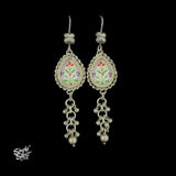 Silver-Flower-Hooks-with-Hand-Painted-White-Glass-and-Ghungroos-Dangers-MH6045-1