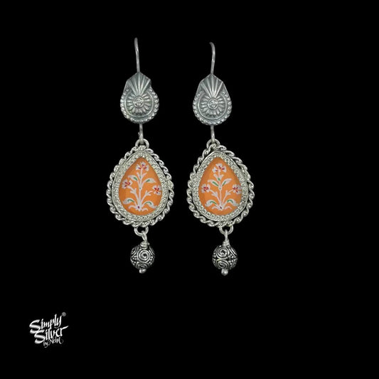 Silver-Flower-Hooks-with-Hand-Painted-Orange-Glass-and-Bead-MH6052-1
