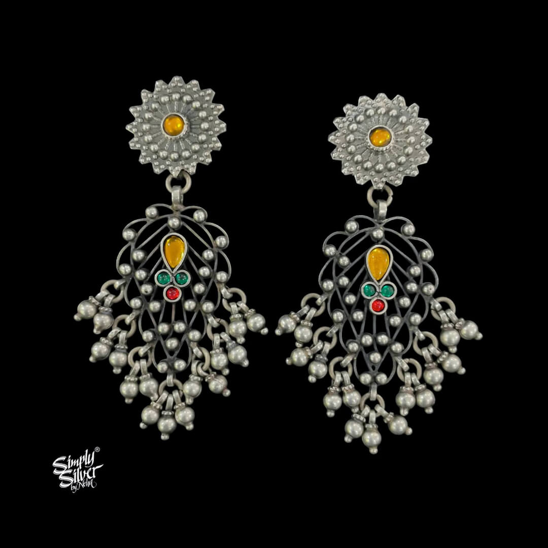 Silver Statement Multi Color Stone with Jaali Ghungroos-1