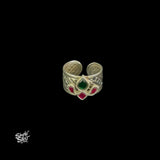Silver Green & Pink Kundan Flower Ring-2
