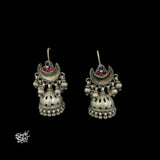 Silver Multi Color Stone with Mirror Chaand & Jaali Jhumka-1