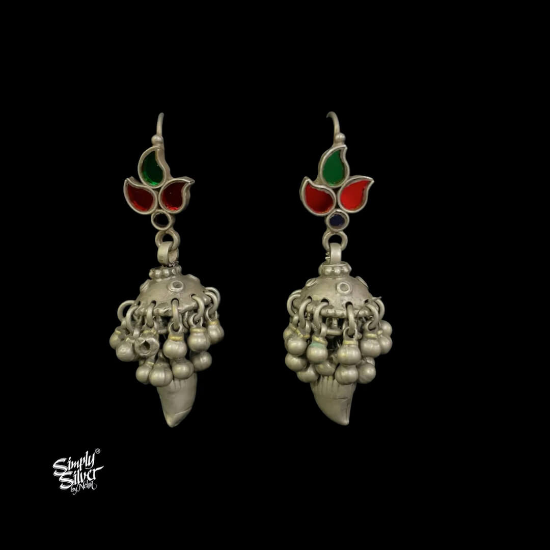 Silver Multi Color Glass Hook with Ghungroos Jhumka & Ambi-1