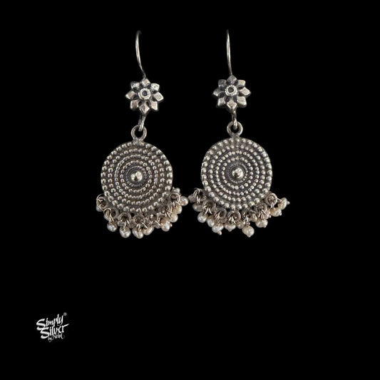 Silver Flower Hooks with Round & Pearls Danglers-MH6081