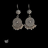 Silver Flower Hooks with Round & Pearls Danglers-MH6081