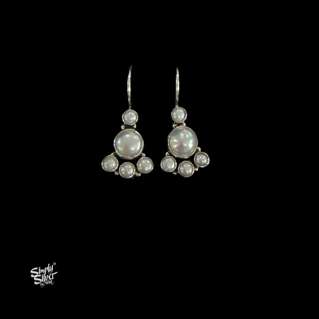 Silver Pearls Flower Hooks-MH6083