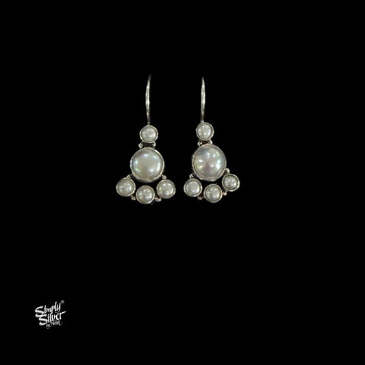 Silver Pearls Flower Hooks-MH6083