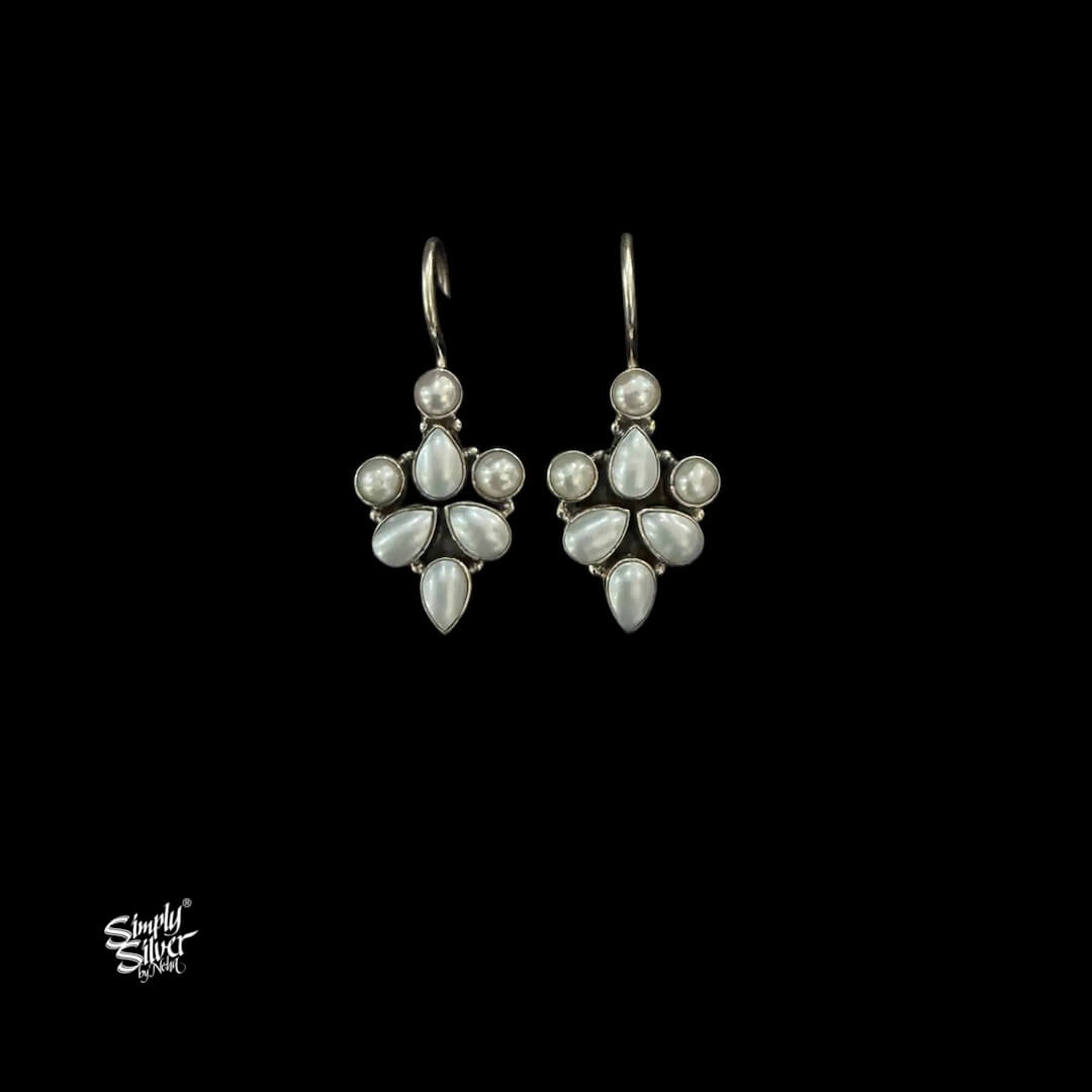 Silver Pearls Flower Hooks-MH6085