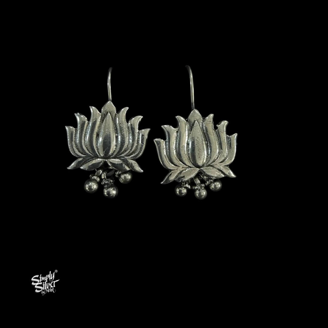 Silver Lotus Earrings & Ring Set-MH6088