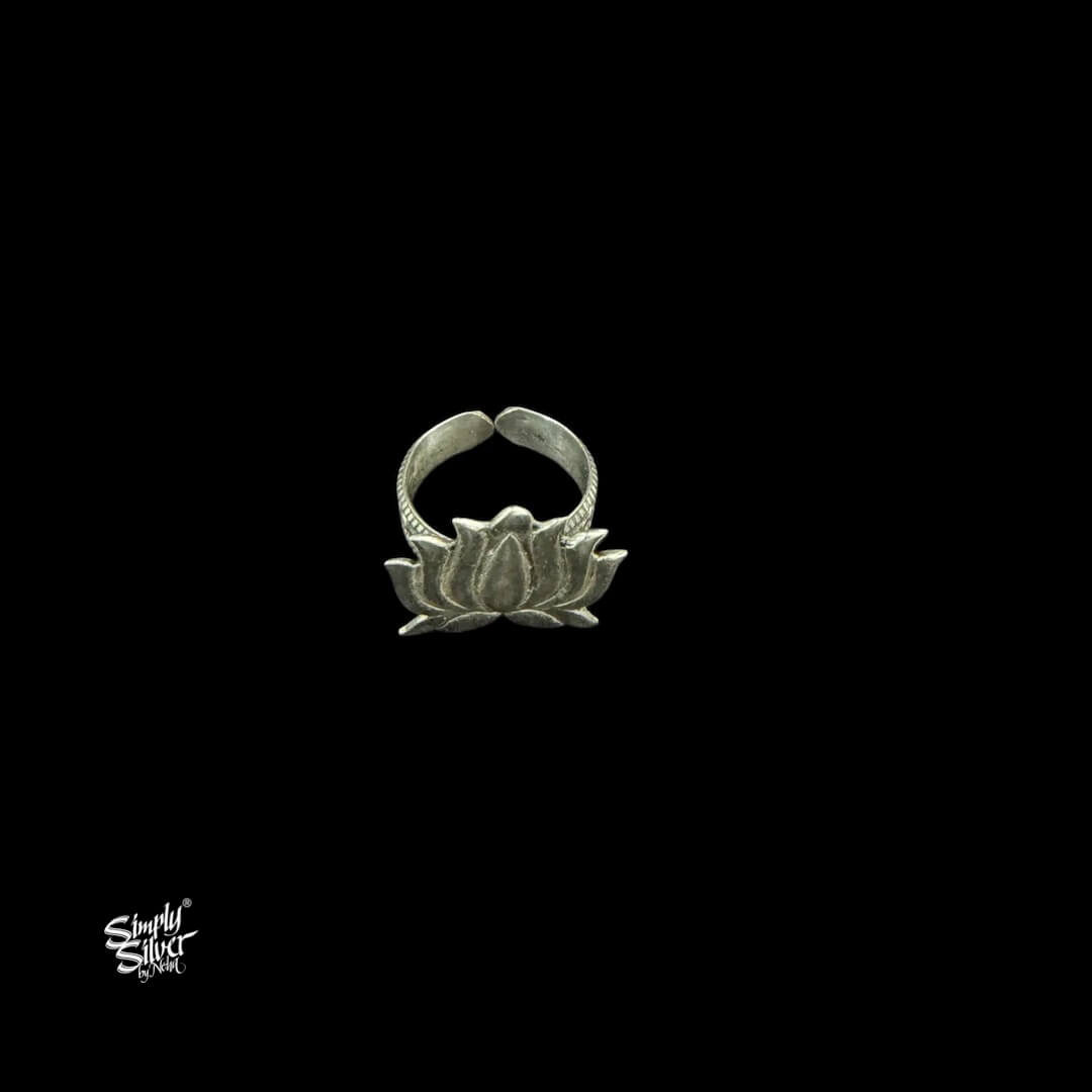 Silver Lotus Earrings & Ring Set-MH6088