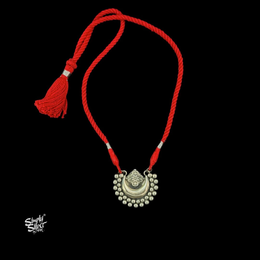 Silver Flower & Chaad Pendant with Red Thread-MH6089