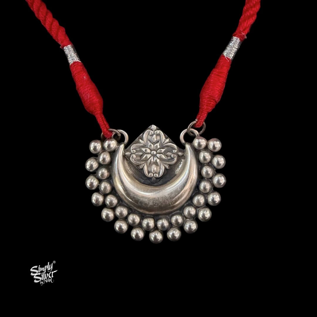Silver Flower & Chaad Pendant with Red Thread-MH6089
