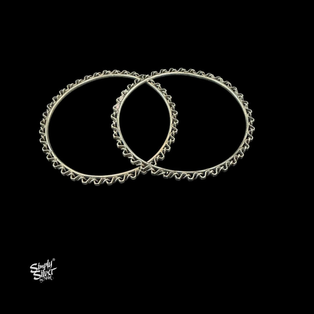 Silver Designer Raised Bangles Pair-MH6090