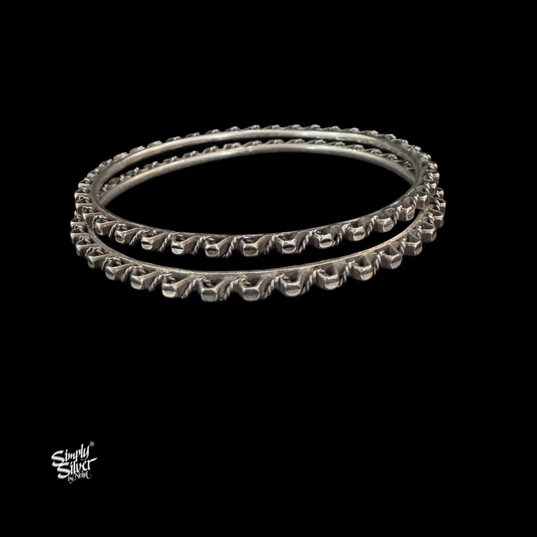Silver Designer Raised Bangles Pair-MH6090