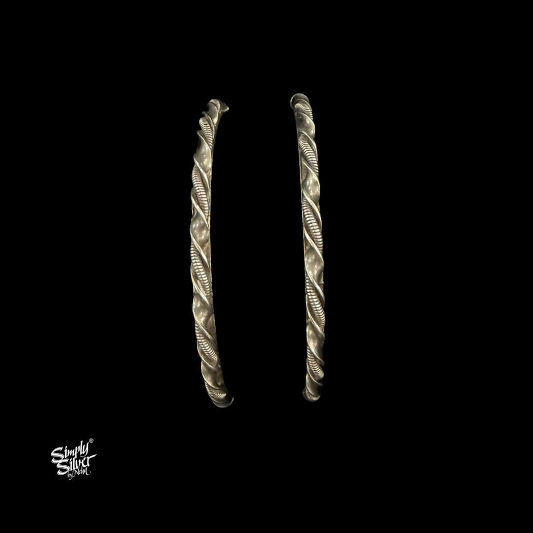 Silver Designer Twisted Bangles Pair-MH6091
