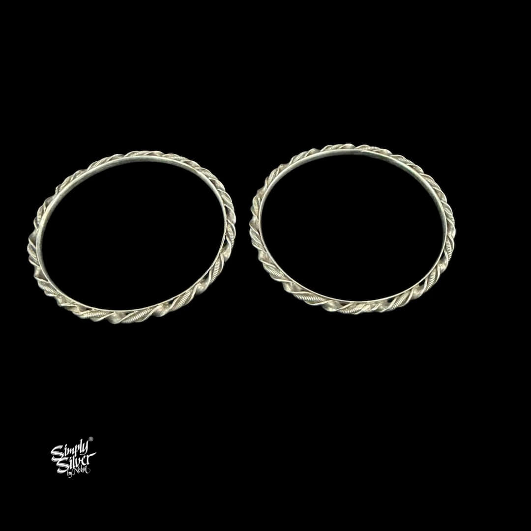 Silver Designer Twisted Bangles Pair-MH6091