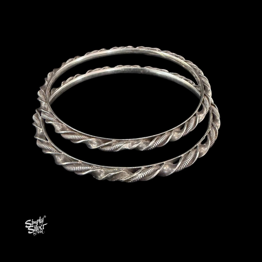 Silver Designer Twisted Bangles Pair-MH6091
