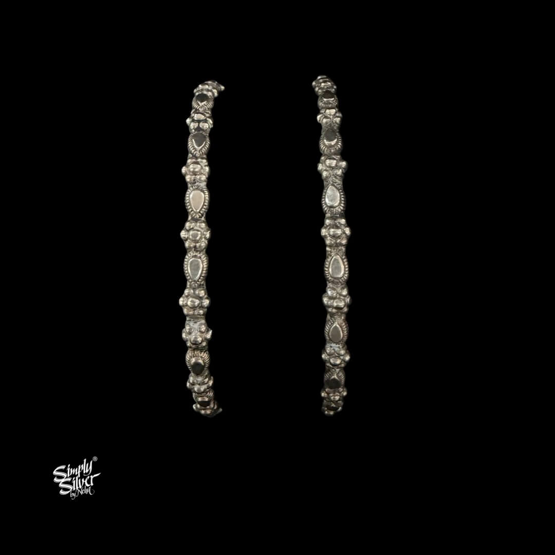 Silver Designer Flower Bangles Pair-MH6092