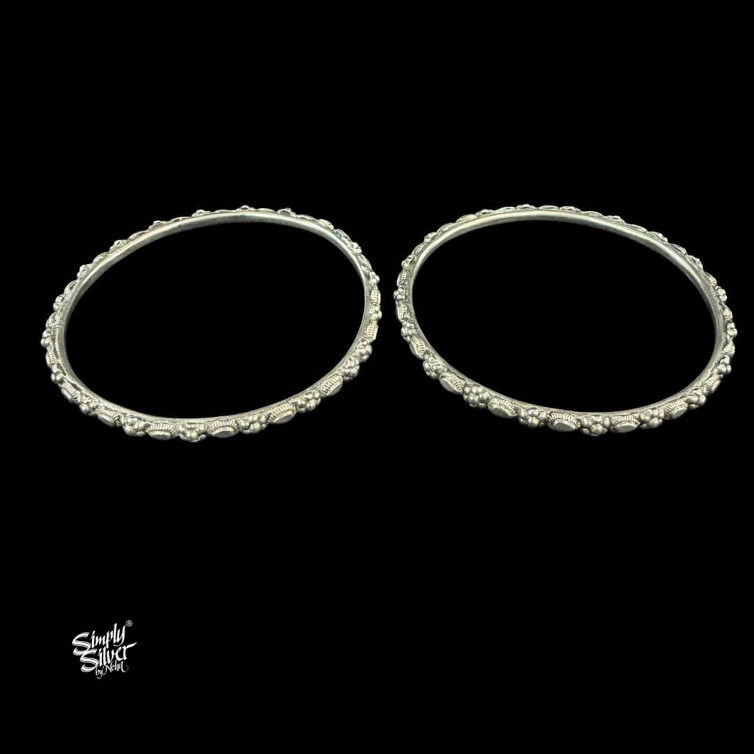 Silver Designer Flower Bangles Pair-MH6092
