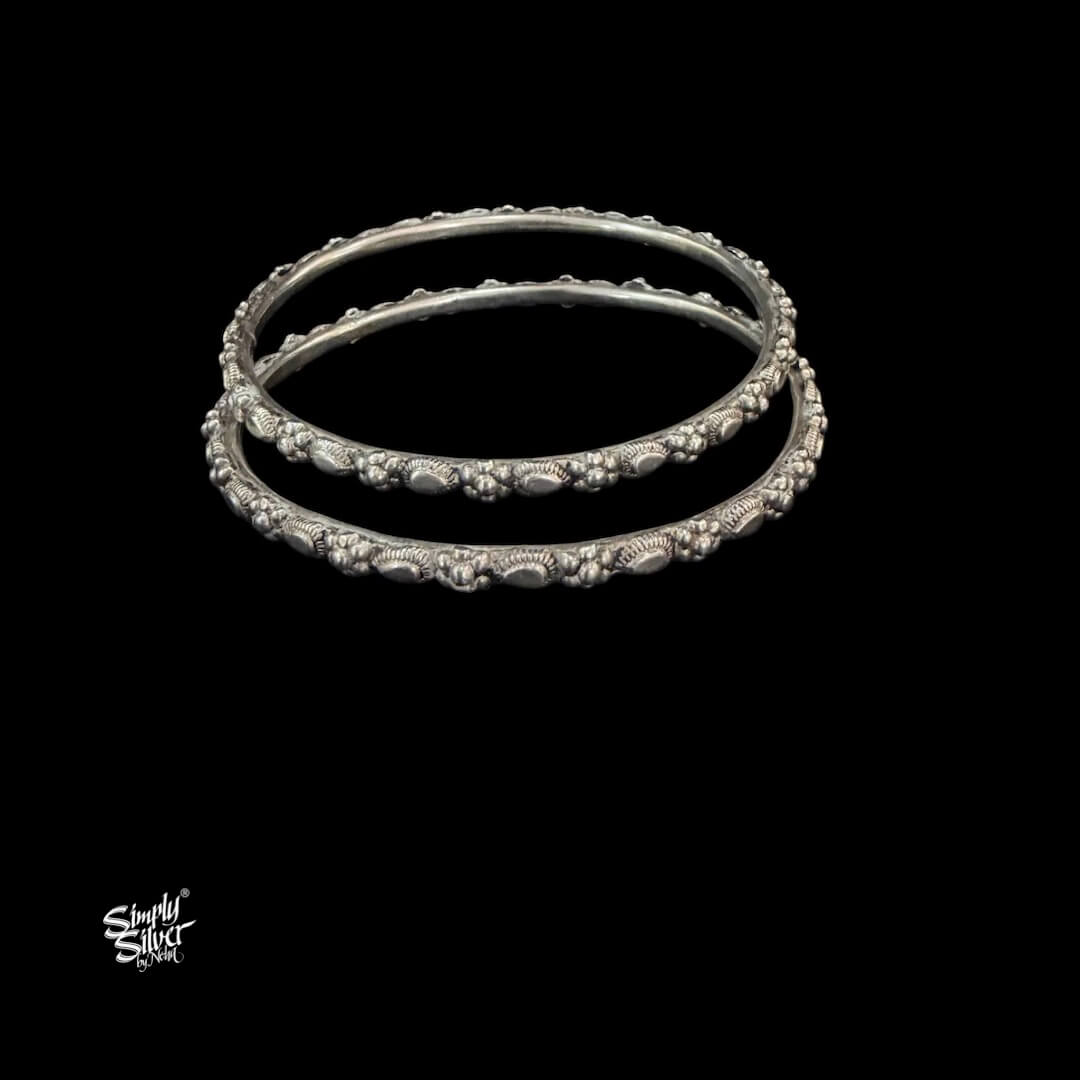 Silver Designer Flower Bangles Pair-MH6092