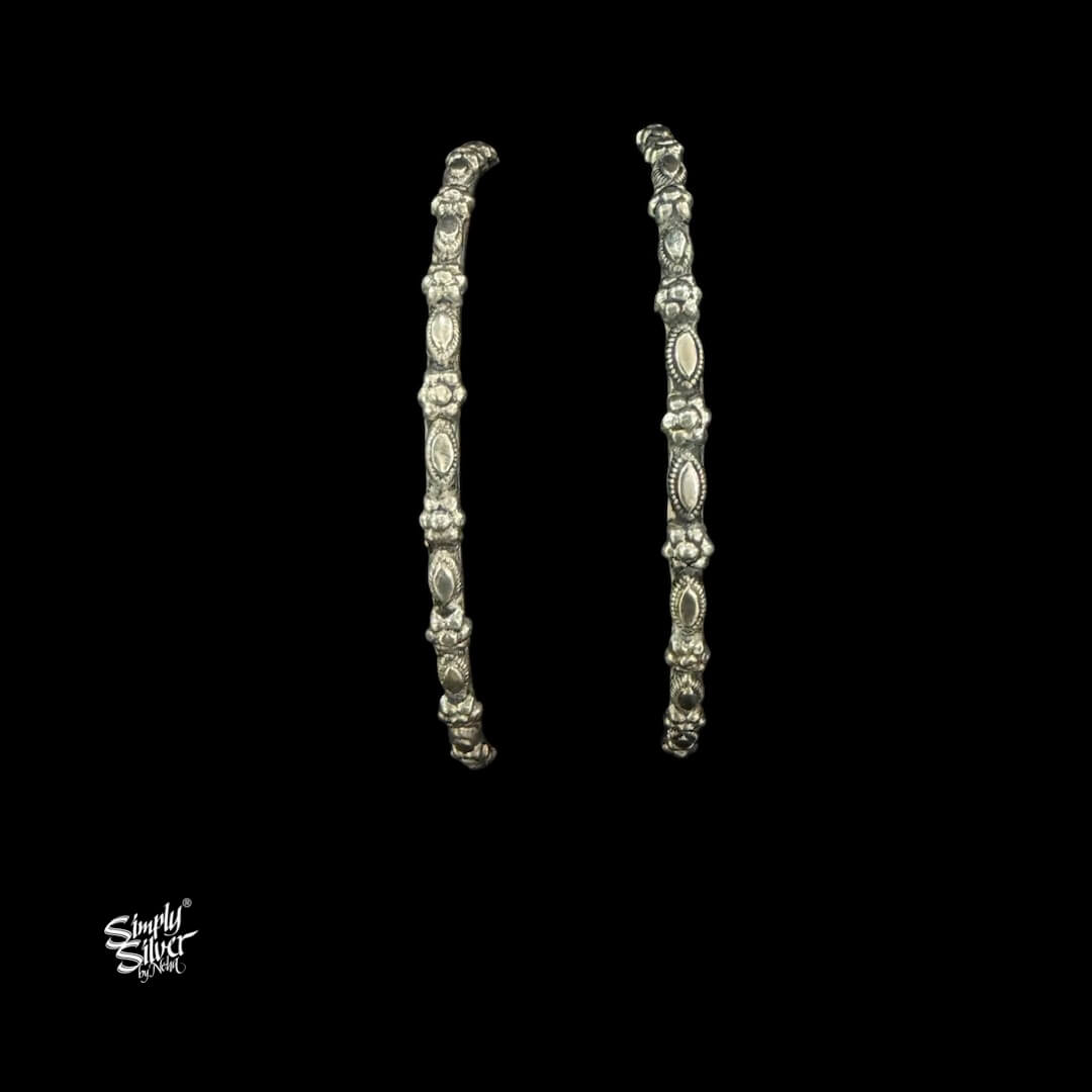 Silver Designer Flower Bangles Pair-MH6093