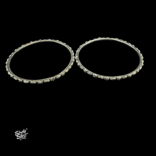 Silver Designer Flower Bangles Pair-MH6093