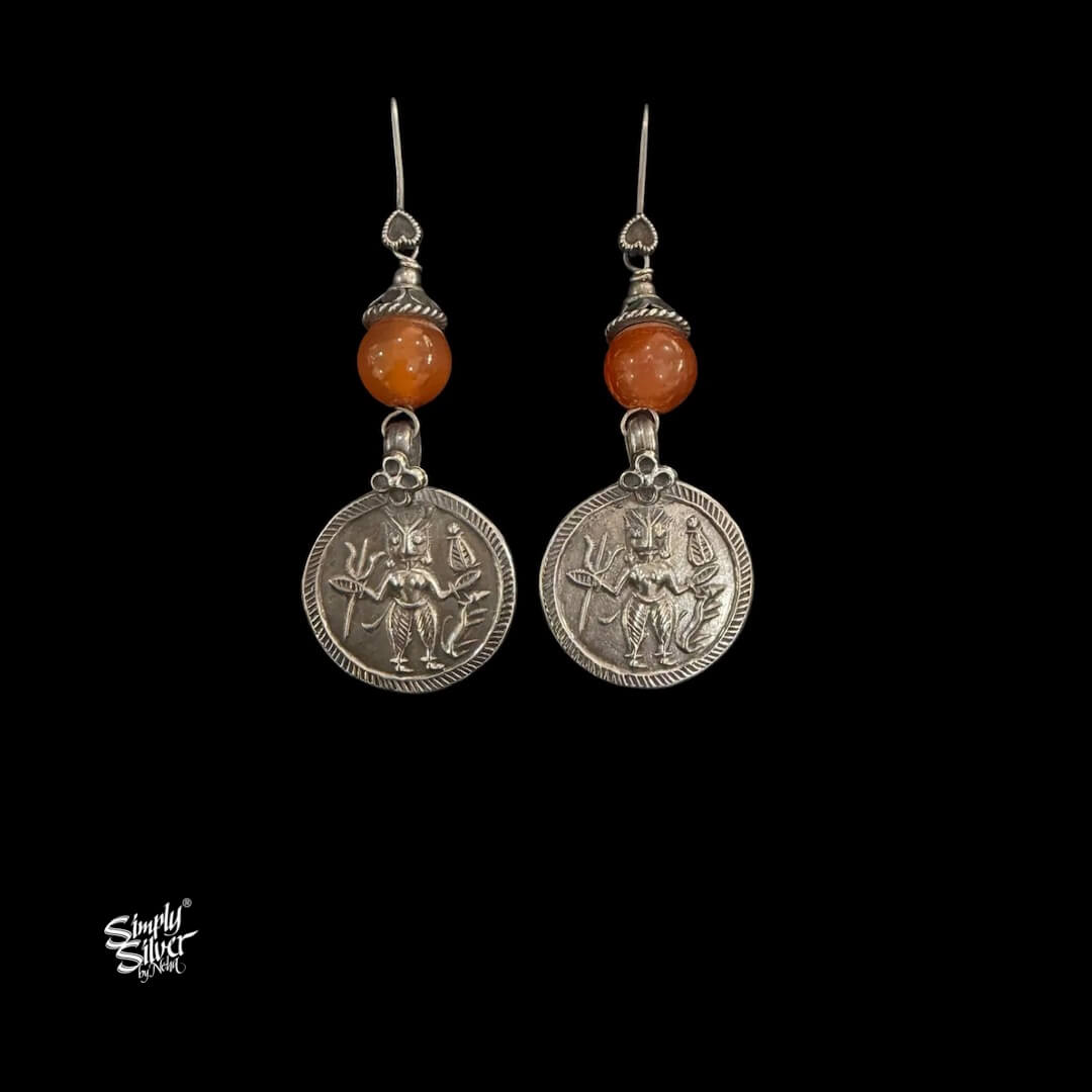 Silver Hooks with Fiery Orange Color Stone & Round Dangler-MH6094