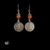Silver Hooks with Fiery Orange Color Stone & Round Dangler-MH6094