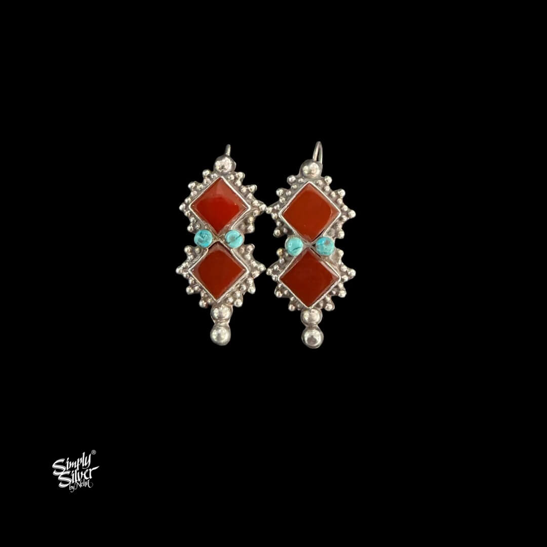 Silver Hooks with Maroon & Turquoise Stone-MH6096