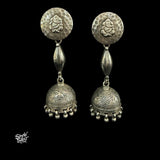 Silver Round Ganesh Ji with Long Floral Jhumka-MH6098