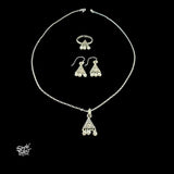 Silver Designer Pearl Earrings, Ring & Chain Necklace Set - MH6099