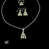 Silver Designer Pearl Earrings, Ring & Chain Necklace Set - MH6099