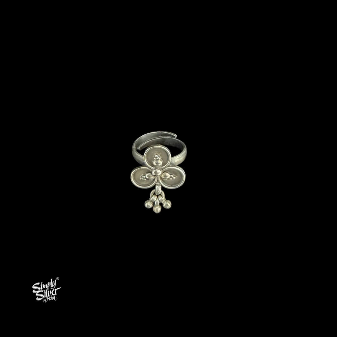 Silver Flower & Ghungroos Ring-MH6103