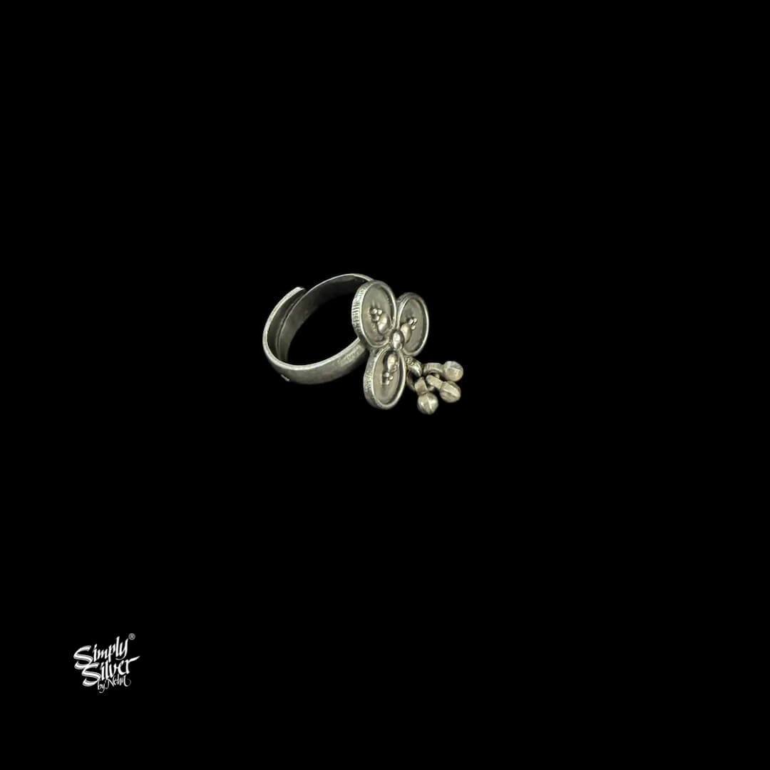 Silver Flower & Ghungroos Ring-MH6103