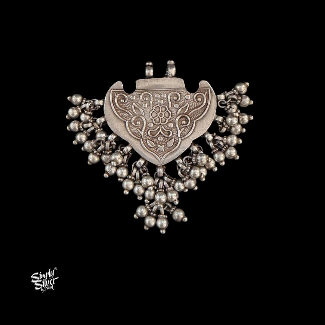 Silver Statement Big Floral & Ghungroos Pendant-MH6104