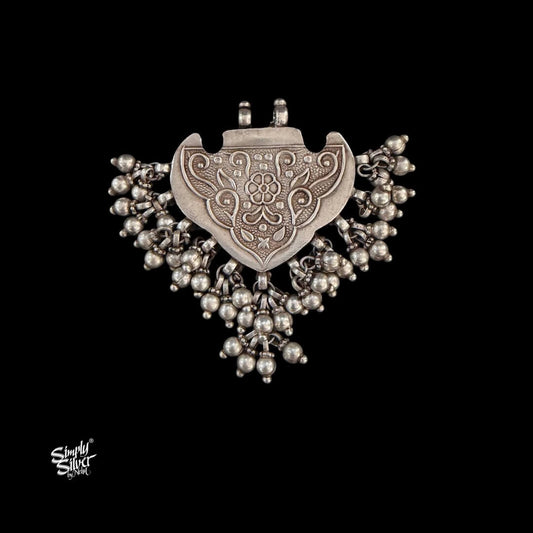 Silver Statement Big Floral & Ghungroos Pendant-MH6104